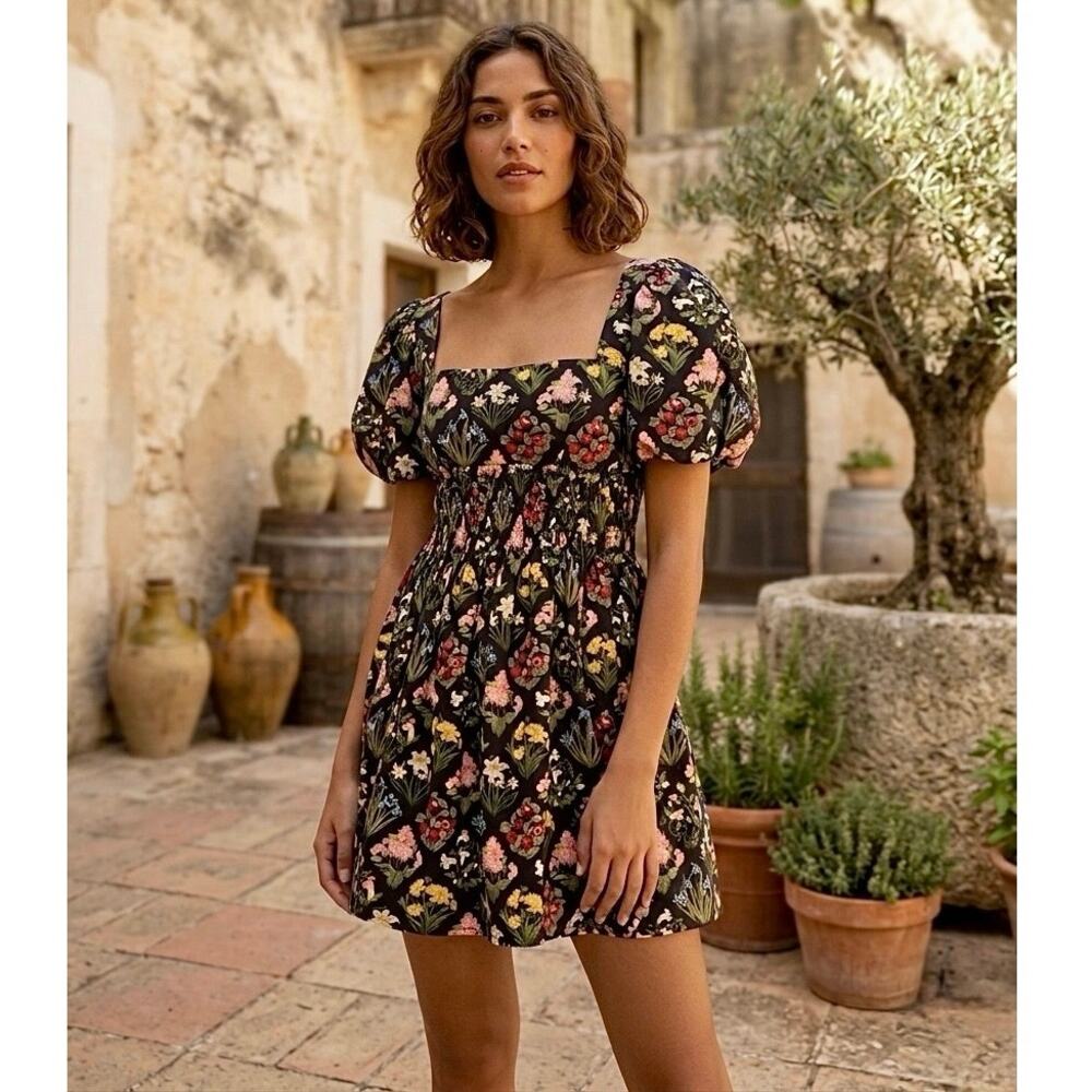Agua by Agua Bendita Caramelo NWT Floral Puff Sleeve Mini Dress XS Magdalena